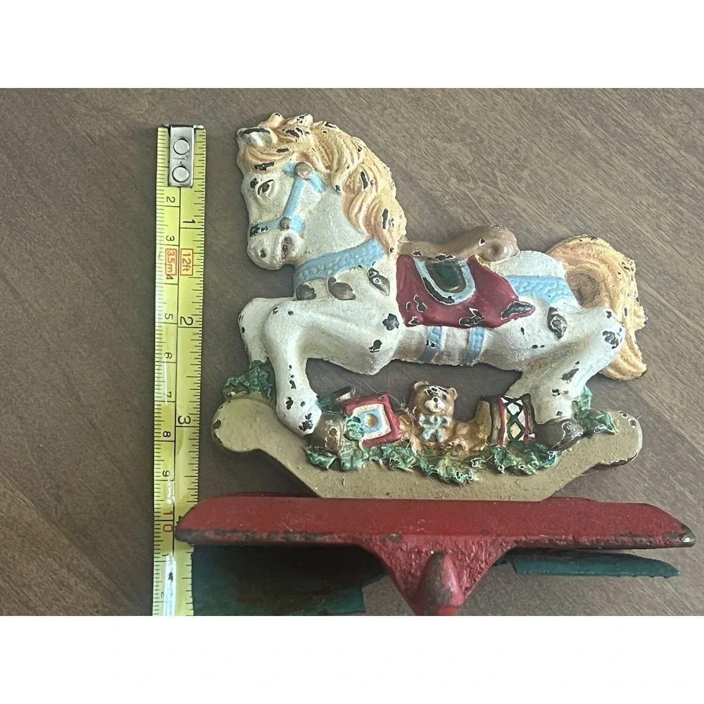 Vintage Rocking Horse Solid Cast Iron CHRISTMAS STOCKING Holder Hanger